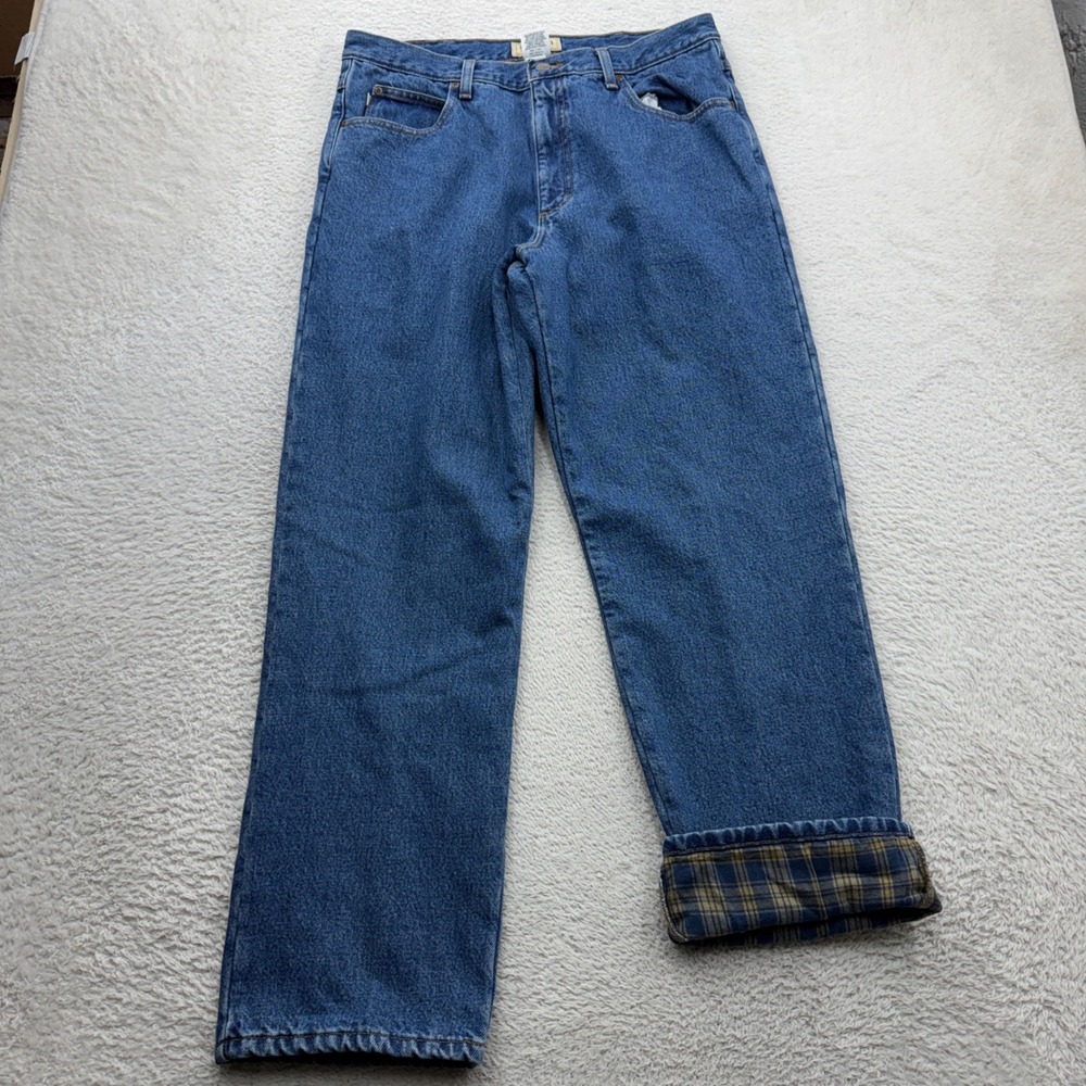 LL Bean Mens Flannel Lined Classic Fit Straight Leg Jeans Blue 35x30 100220